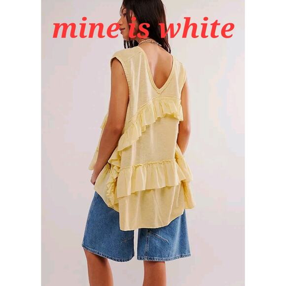 Free People Claire Tee Tunic Top Eyelet Ruffle Tiered Womens Small Oversized - Picture 8 of 16